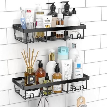 Moforoco Shower Caddy Shelf Organizer Rack, Self Adhesive Black Bathroom Shelves Basket, Home Farmhouse Wall Inside Organization and Storage Decor Rv Accessories, First Camper...