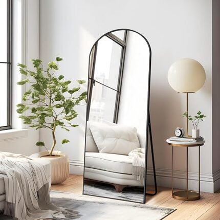 NicBex Arched Full Length Mirror with Stand, 56"x19" Aluminum Alloy Frame Floor Mirror, Black - Free Standing, Leaning Against Wall or Wall-Mounted, for Bedroom Living Room...