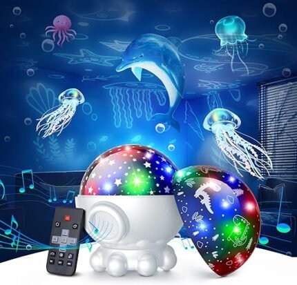 Night Light Projector,Ocean Star Night Light for Kids Room,Dinosaur Toys with 360° Rotation,Remote and Timer,3 Projection Films,17 Light Modes,9 Lullaby Songs,Birthday Christmas...