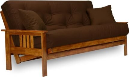 Nirvana Futons Stanford Futon Set - Queen Size, Frame, 8" Mattress, Microfiber Sussex Fudge Cover