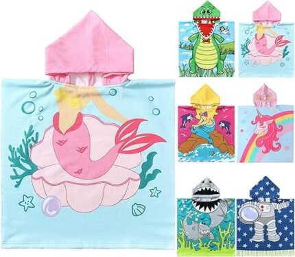 NovForth Kids Beach Towel for Boys Girls, Mermaid Hooded Bath Towel Wrap, Toddler Pool Towel with Hood