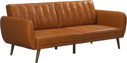 Novogratz Brittany Futon Sofa Bed and Couch Sleeper, Camel Faux Leather