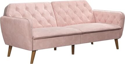 Novogratz Tallulah Memory Foam Futon, Convertible Couch, Pink Velvet