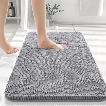 OLANLY Bathroom Rugs 30x20, Extra Soft Absorbent Chenille Bath Rugs, Non-Slip, Dry Quickly, Machine Washable, Bath Mats for Bathroom Floor, Tub and Shower, Grey