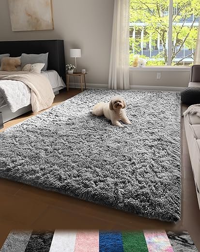 Ophanie Machine Washable Upgrade 4x6 Rugs for Bedroom, Grey, Fluffy Shaggy Soft Area Rug, Gray Non-Slip Indoor Floor Carpet for Living Room, Kids Baby Boys Teen Dorm Home Decor...