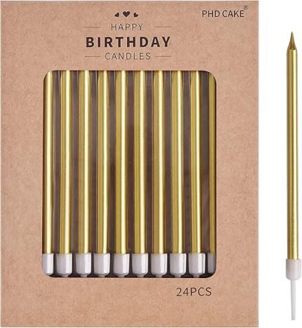 PHD CAKE Gold Long Thin Metallic Birthday Candles, Cake Candles, Birthday Parties, Wedding Decorations, Party Candles, Cake Decorations