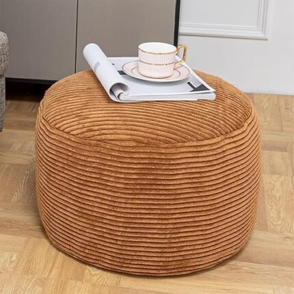 Pouf Ottoman Stuffed with PP Cotton Pouf Filler, Velvet Floor Pouf,Round Ottoman Foot Stool Cushion Storage Ottoman, 20 * 12 Inches Foot Rest for Living Room, Home Decor (Coffee)