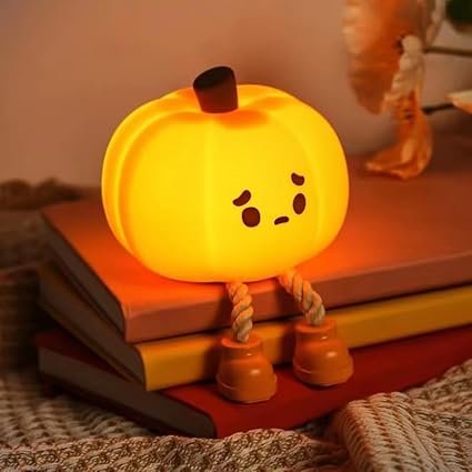 Pumpkin Night Light, Cute LED Lamp, Silicone Dimmable Nursery Nightlight for Kids, Silicone Rechargeable Bedside Touch Lamp, Funny Office Desk and Halloween Decor Toy for Woman...