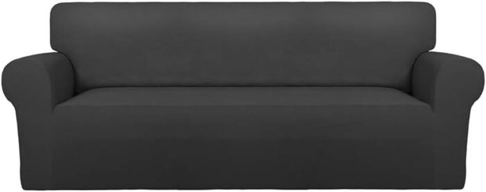 PureFit Super Stretch Sofa Slipcover – Spandex Non Slip Soft Couch Sofa Cover, Washable Furniture Protector with Non Skid Foam and Elastic Bottom for Kids, Pets （Sofa, Dark Gray）