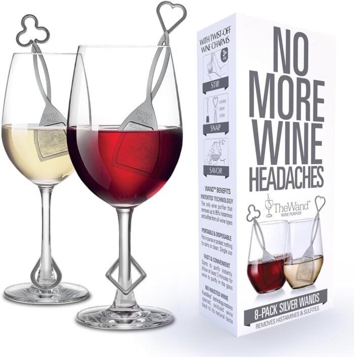 PureWine Wine Wands Purifier, 8 Wine Filters Remover Histamines Sulfite - May Reduce and Alleviate Wine Allergies & Sensitivities - Restores Taste, Perfect Wine Pour, Gifting,...