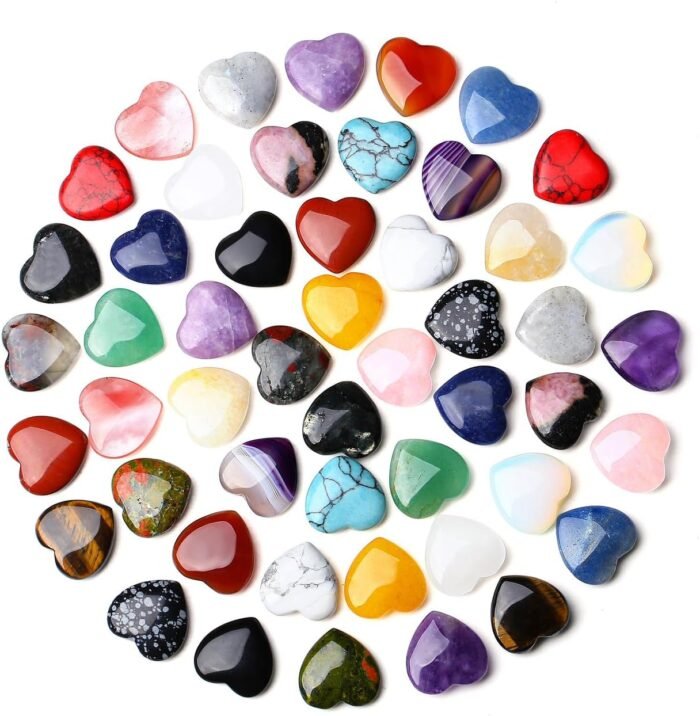 QINJIEJIE 50PCS Heart Crystals Stones Love Shaped Gemstones Rose Quartz Polished Crystal Bulk Chakra Palm Worry Stone Natural Cute Pocket Thumb Gems Reiki Balancing Meditation...