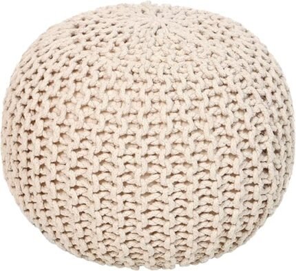 REDEARTH Round Pouf Ottoman - Cable Knitted Boho Poof - Home Décor Cord Pouffe Handmade Circular Footrest for Living Room - Bedroom - Kids Bedroom - 100% Cotton Pouf (18" x 18"...