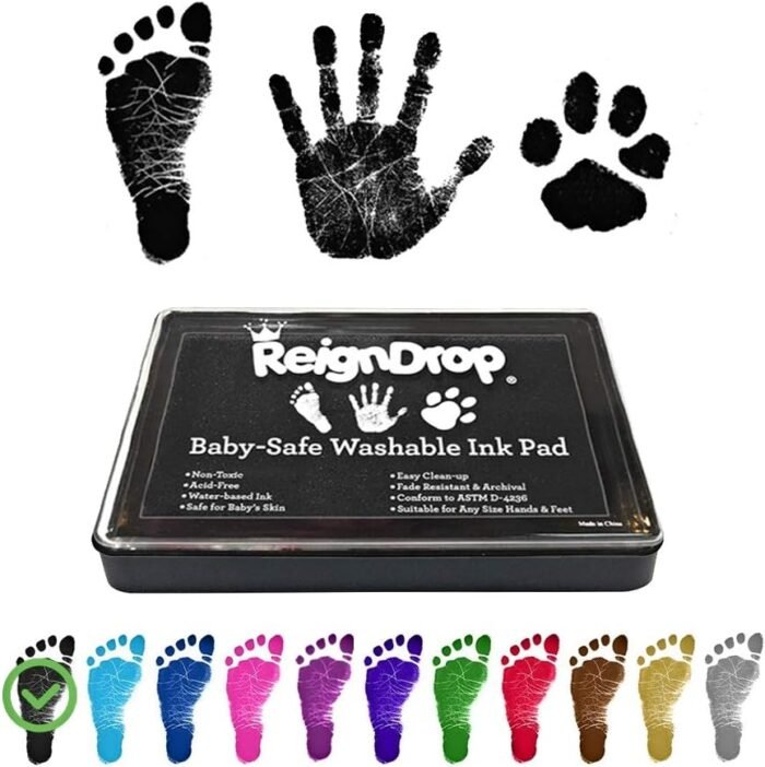 ReignDrop Ink Pad For Baby Footprint & Handprint - Creates Impressive Long Lasting Keepsake Stamp for Infant & Kids. Smudge Proof, Easy to Wipe Off Skin, Safe & Gentle Acid...