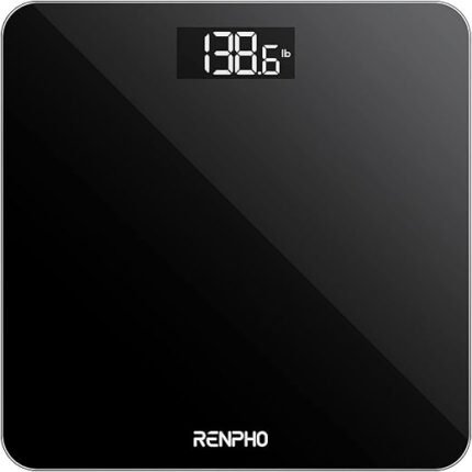 RENPHO Digital Bathroom Scale, Highly Accurate Body Weight Scale with Backlit LED Display, Measures Weight up to 400 lb/180kg, Batteries Included, Black-Core 1S