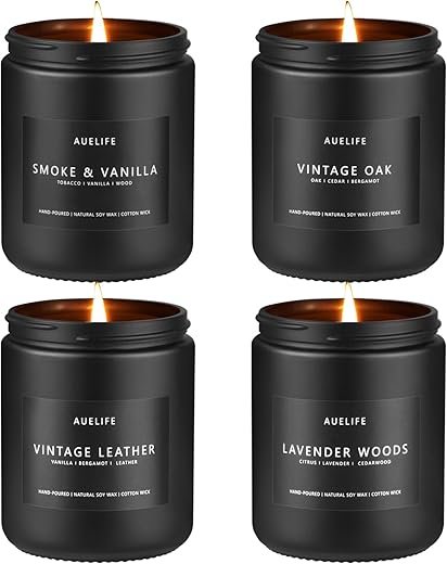 Scented Candles Set | Men Candle Set, Scented Candles for Home, Gifts for Men - 4 Pack Men Candle Gifts Soy Candles Scents of Lavender/Leather/Oak/Smoke & Vanilla