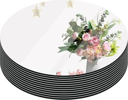 Set of 12 Round Mirror Candle Plate Set,12 Inch Round Mirror Trays for Table Centerpiece Wedding Decorations