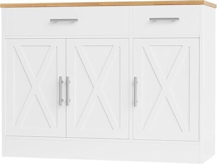 Shintenchi Modern Farmhouse Sideboard Buffet Cabinet with Storage with 3 Doors,42" Barn Doors Buffet Cabinet with Storage, Wood Coffee Bar Cabinet with Adjustable Shelf for...