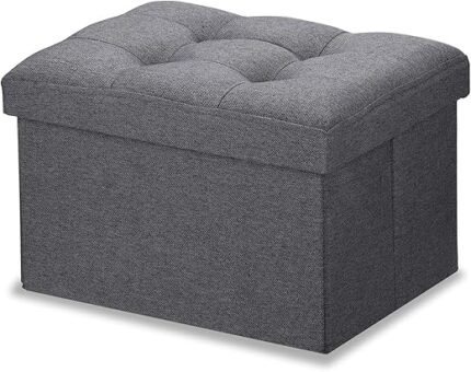 Small Storage Ottoman Stool Foot Rest Stool Under Desk Stool Short Folding Ottoman Linen Cloth Dark Gray 16X12X12IN