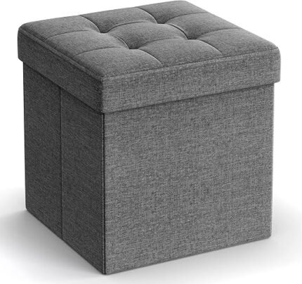 SONGMICS 11.8 Inches Small Folding Storage Ottoman Cube, Storage Footrest, Foot Rest Stool, for Living Room, Bedroom, Dorm, Dark Gray ULSF028G01