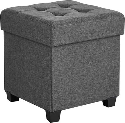 SONGMICS 15 Inches Cube Storage Ottoman, Bedroom Bench with Storage, Foot Stool with Feet, Holds Up to 660 lb, Dark Gray ULSF14GYZ