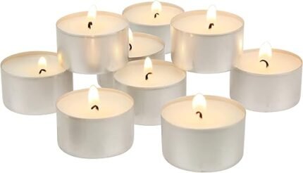 Stonebriar 100 Count White Unscented Smokeless Long Burning Tea Light Candles with 6-7 Hour Burn Time