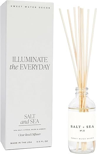 Sweet Water Decor Salt & Sea Reed Diffuser Set - Sea Salt Citrus & Musk Amber Scent Diffuser - Reed Diffusers for Home with Long Lasting Fragrance - Non-Toxic Oil Reed Diffuser...