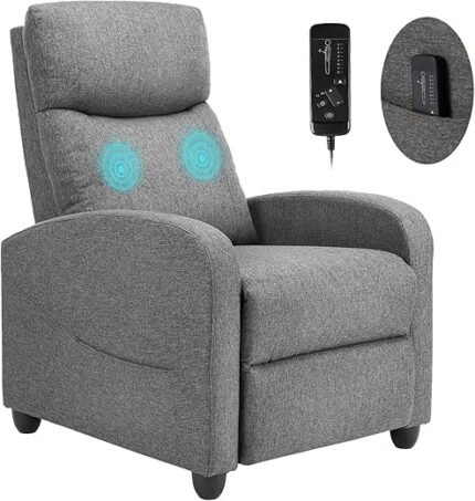 Sweetcrispy Recliner Chair for Adults, Massage Fabric Small Recliner Home Theater Seating with Lumbar Support, Adjustable Modern Reclining Chair with Padded Seat Backrest for...