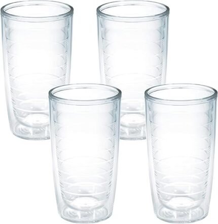 Tervis Made in USA Double Walled Clear & Colorful Tabletop Insulated Tumbler Cup Keeps Drinks Cold & Hot, 16oz - 4pk, Clear