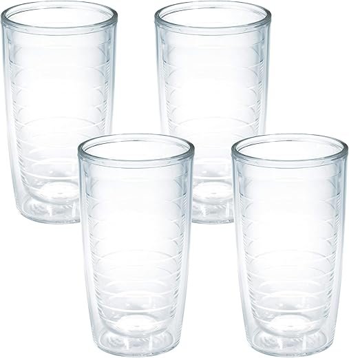 Tervis Made in USA Double Walled Clear & Colorful Tabletop Insulated Tumbler Cup Keeps Drinks Cold & Hot, 16oz - 4pk, Clear