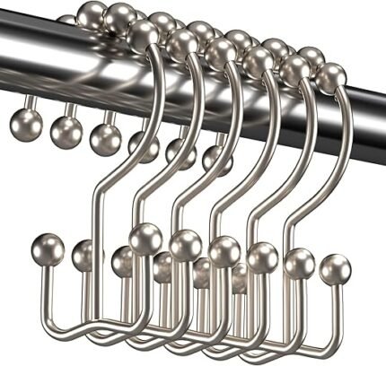 Titanker Shower Curtain Hooks Rings, Rust Resistant Metal Double Glide Shower Hooks Rings for Bathroom Shower Rods Curtains, Set of 12 Hooks - Nickel