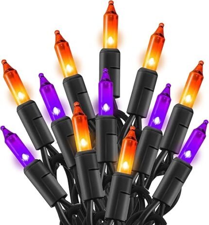 TW SHINE Purple and Orange Halloween Lights, 20FT 100 Count Incandescent Halloween Mini String Lights, Waterproof Halloween Decorations for Outdoor Indoor Patio Home Party...