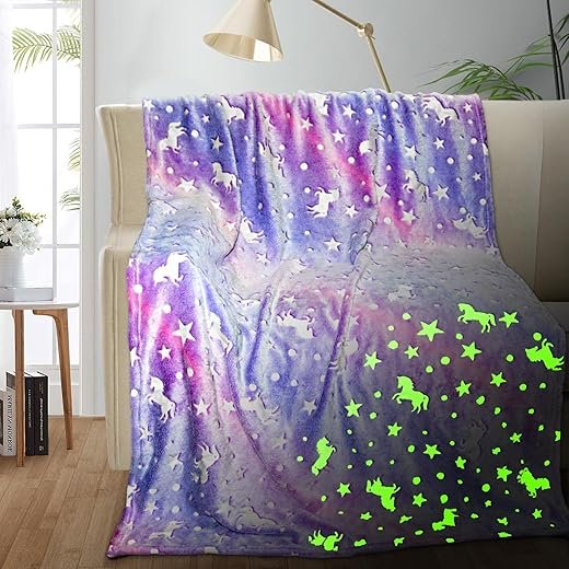 Unicorn Glow in The Dark Blanket, Unicorn Blanket for Girls/Kids Age 3-12, Toddler Soft Fleece Blanket Throw Birthday Gift 40"x60"