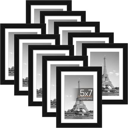 upsimples 5x7 Picture Frame Set of 10, 4x6 with Mat or 5x7 Without Mat, Multi Photo Frames Collage for Wall or Tabletop Display, Black