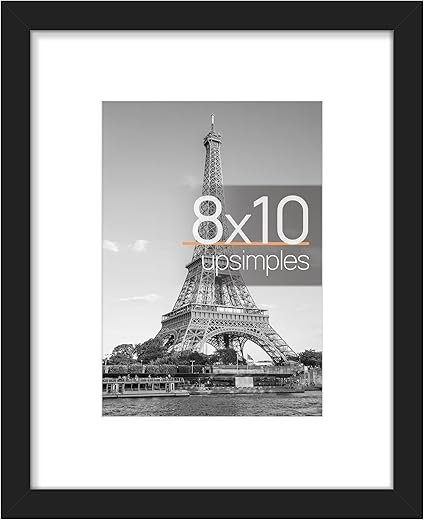 upsimples 8x10 Picture Frame, Display Pictures 5x7 with Mat or 8x10 Without Mat, Wall Hanging Photo Frame, Black, 1 Pack