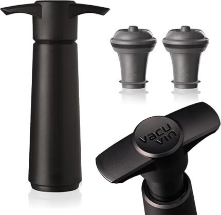 Vacu Vin Wine Saver Pump Black with Vacuum Wine Stopper - Keep Your Wine Fresh for up to 10 Days - 1 Pump 2 Stoppers - Reusable - Made in the Netherlands