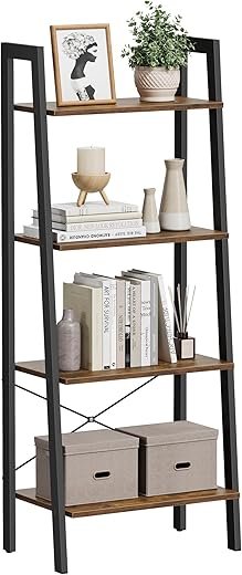 VASAGLE Ladder Shelf, 4-Tier Bookshelf, Storage Rack, Bookcase with Steel Frame, for Living Room, Home Office, Kitchen, Bedroom, Industrial Style, Rustic Brown and Black ULLS44X