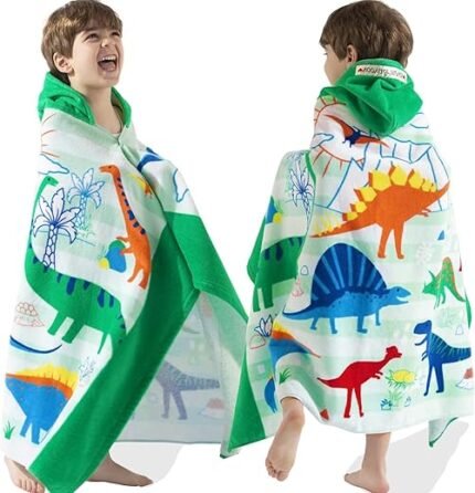 VOOVA & MOVAS Toddler Towels Age 3-10, 100% Cotton | Thick | Absorbent, Beach | Pool | Bath | Bathroom | Swim Towel | Wearable Wrap for Boys, Dinosaur | Dino