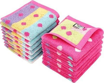 Wash Cloth - Bath Time Sugar and Spice Set of 12 Washcloths - 100% Cotton Jacquard Super Soft Colorful Absorbent Quick Dry Easy Care Face Towel Face Cloth Gift - 12x12 - Pink...