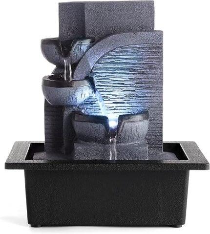 WICHEMI Indoor Fountain Tabletop Fountain Waterfall Fountains Relaxation Water Feature Feng Shui Zen Meditation Desktop Fountain with LED Light for Home and Office Indoor Spaces...