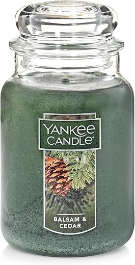 Yankee Candle Balsam & Cedar Scented, Classic 22oz Large Jar Single Wick Candle, Over 110 Hours of Burn Time, Ideal Holiday Gift