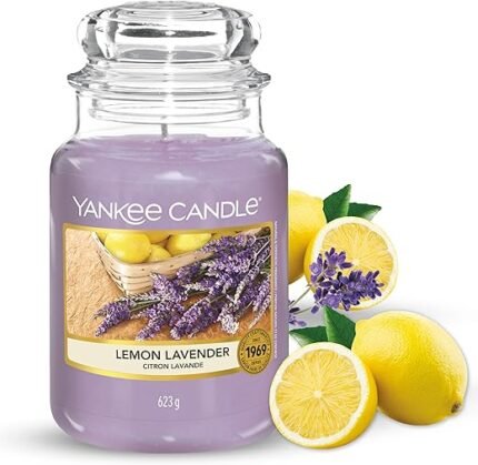 Yankee Candle Lemon Lavender Scented, Classic 22oz Large Jar Single Wick Candle, Over 110 Hours of Burn Time, Ideal for Gifting, Events, and Home Fragrance