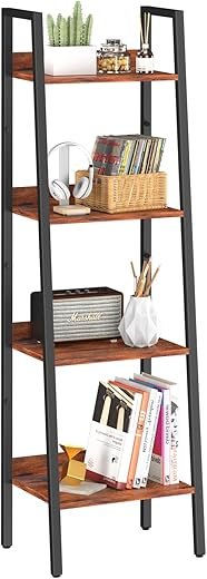 Yoobure Ladder Shelf, 4 Tier Tall Ladder Bookshelf Corner Shelf, Industrial Book Shelf Ladder Bookcase Narrow, Standing Storage Shelves Display Shelf for Bedroom Living Room...