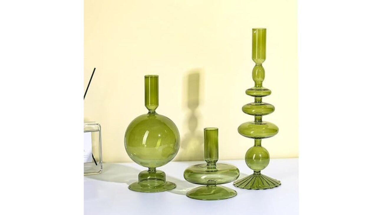 Rtteri Green Glass Candlestick Holders