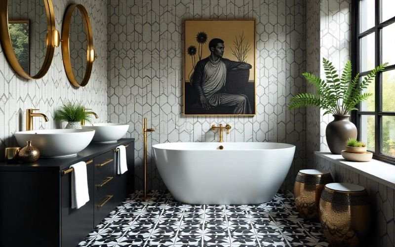 Black, White & Gold Bathroom Decor