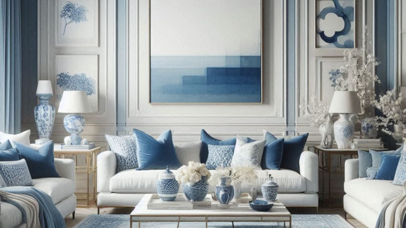 Blue and White Living Room